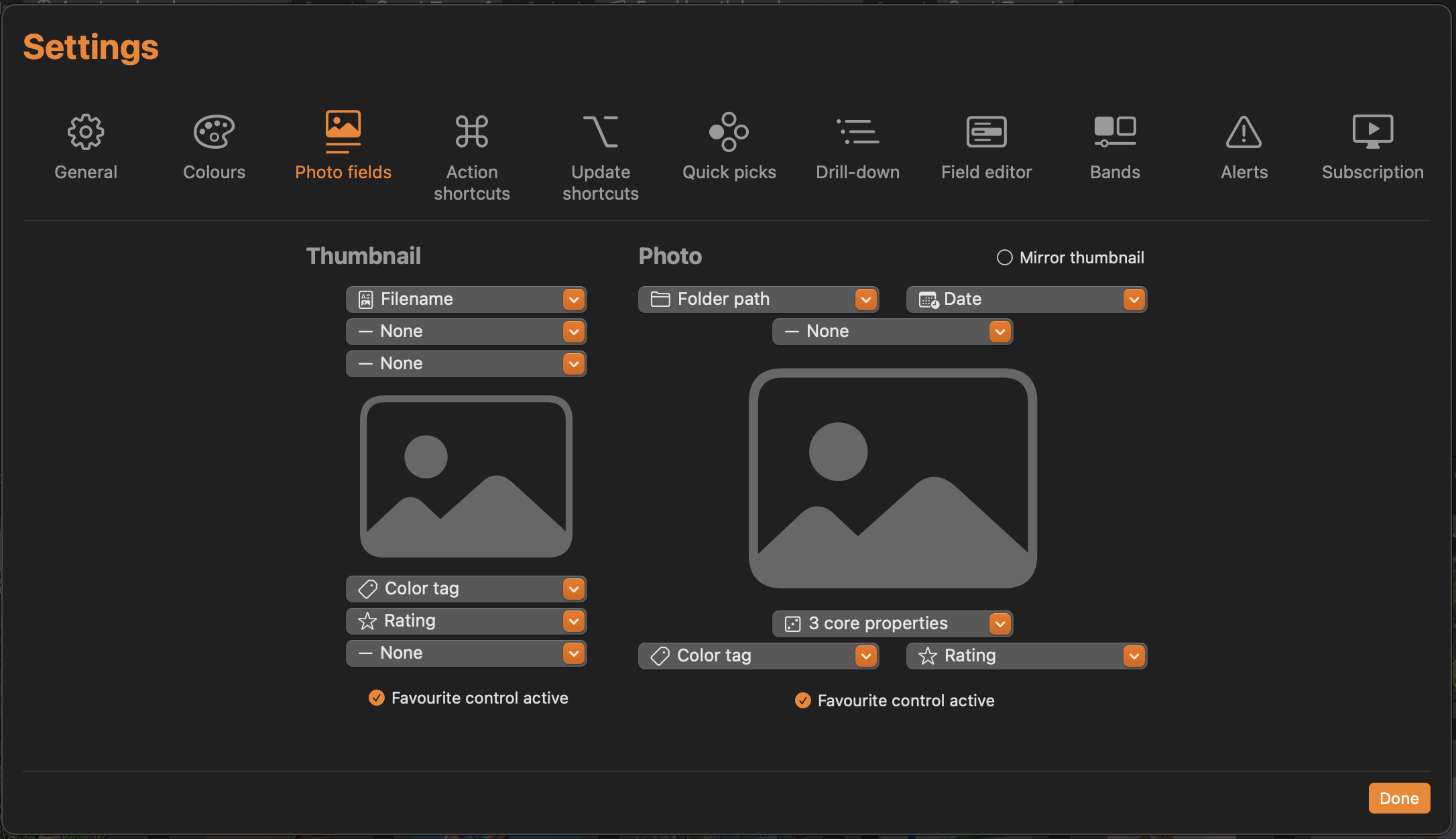 PhotoOrganista customisation options