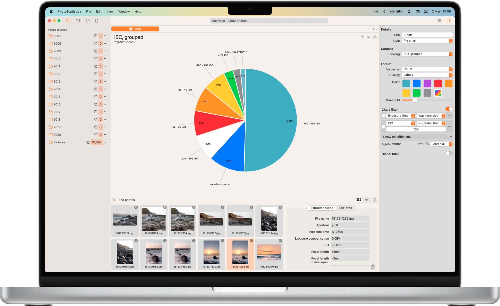 PhotoStatistica running on a Mac